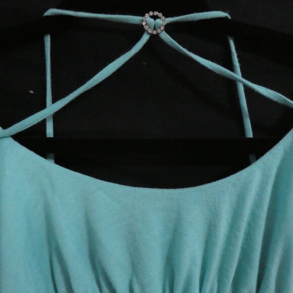 SIRENS | medium | Teal Off-Shoulder Ruffle Sleeve Dress | Dry Clean Only - Picture 4 of 13